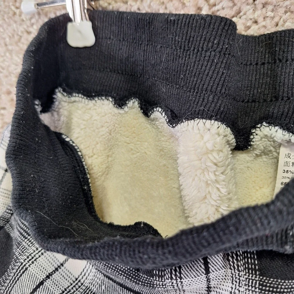 Unbranded Plaid Joggers Adult L (Fits W33xL31) Black Sherpa Lined Plaid Cozy